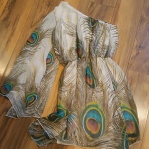 Peacock Feather Print One-Shoulder Dress